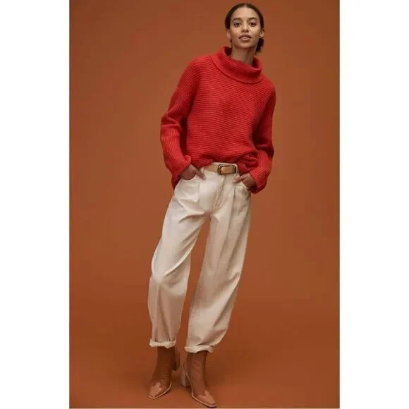 Anthropologie Oversized Pilcro Cowl Neck Red Sweater Size S - Picture 2 of 12